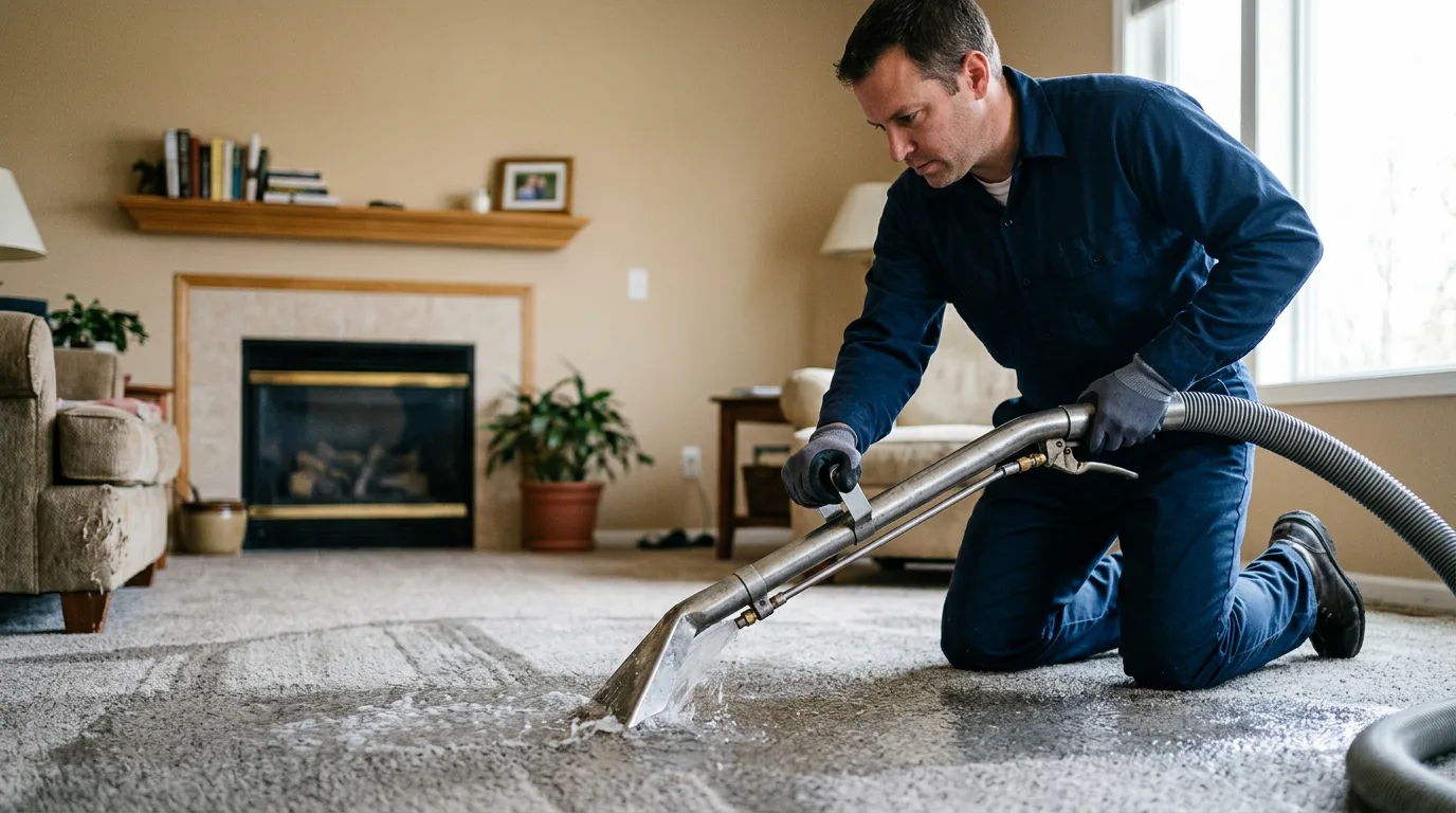 Water damage restoration technician working near Henry, IL